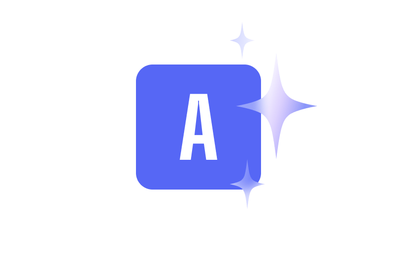 Letter A icon with sparkle effect representing subtitle style customization